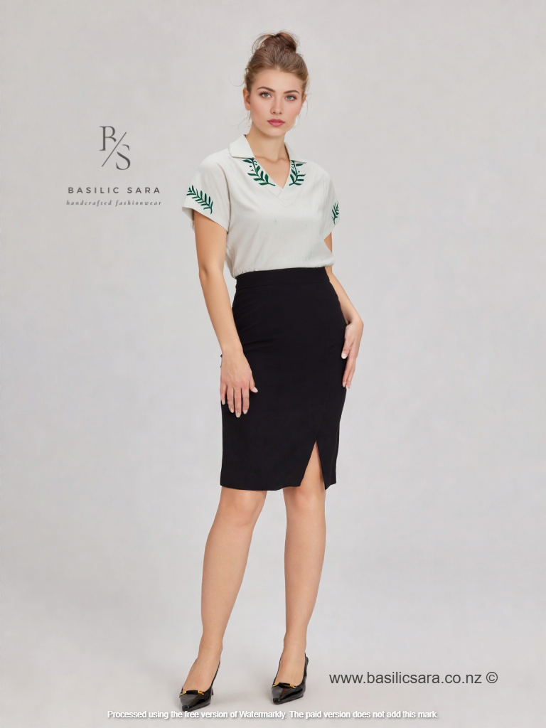 Silver Leaf Cotton V-Neck Top