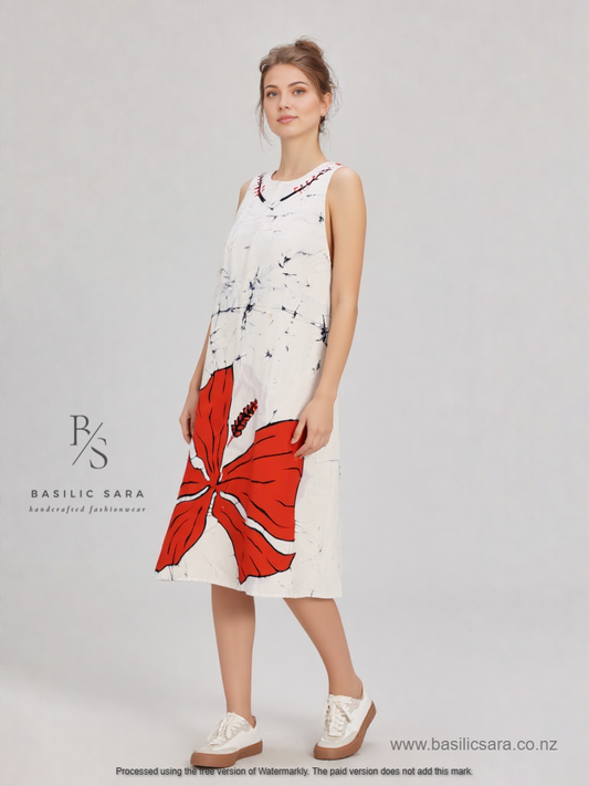 Coral Bloom Sleeveless Dress