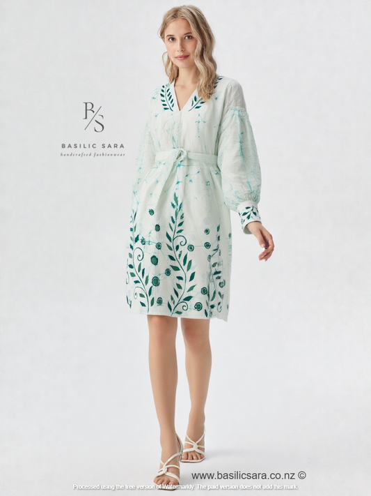 Verdant Bloom Belted Dress