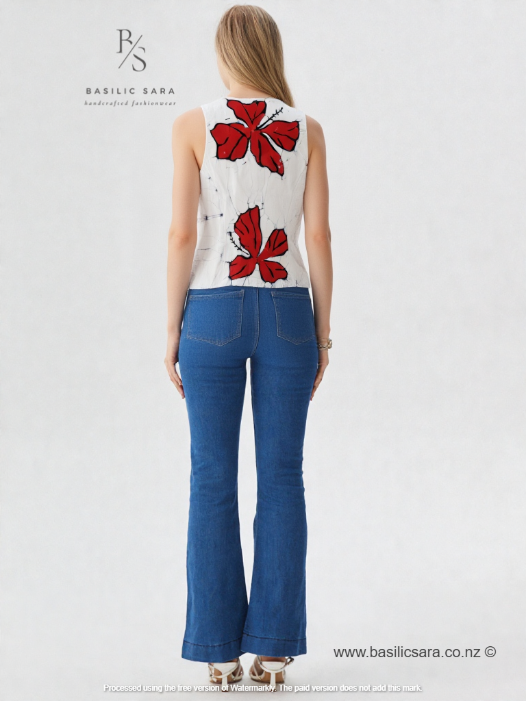 Crimson Hibiscus Sleeveless Vest