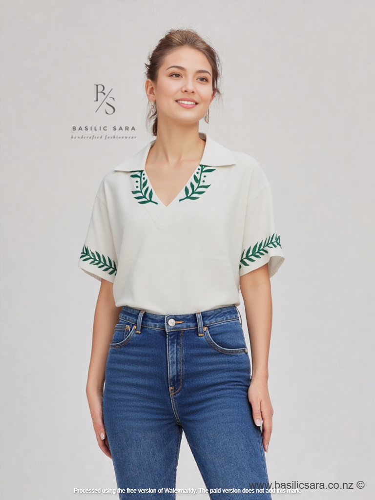 Silver Leaf Cotton V-Neck Top